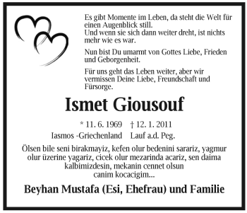 Traueranzeige von Ismet Giousouf von Pegnitz-Zeitung